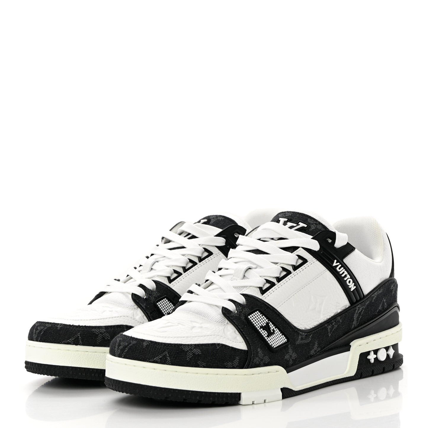 Calfskin Monogram Denim Mens LV Trainer Sneakers 8.5 Black
