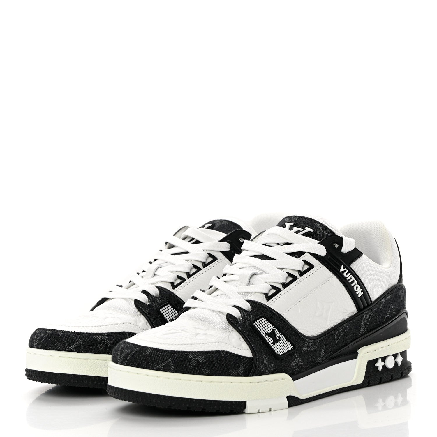 Louis Vuitton Calfskin Monogram Denim Mens LV Trainer Sneakers 8.5 Black 3 of 15