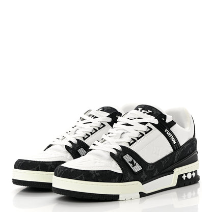 Louis Vuitton Calfskin Monogram Denim Mens LV Trainer Sneakers 8.5 Black 3 of 15