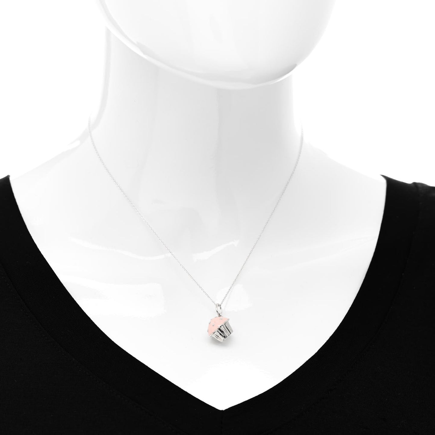 Sterling Silver Enamel Cupcake Charm Necklace Pink