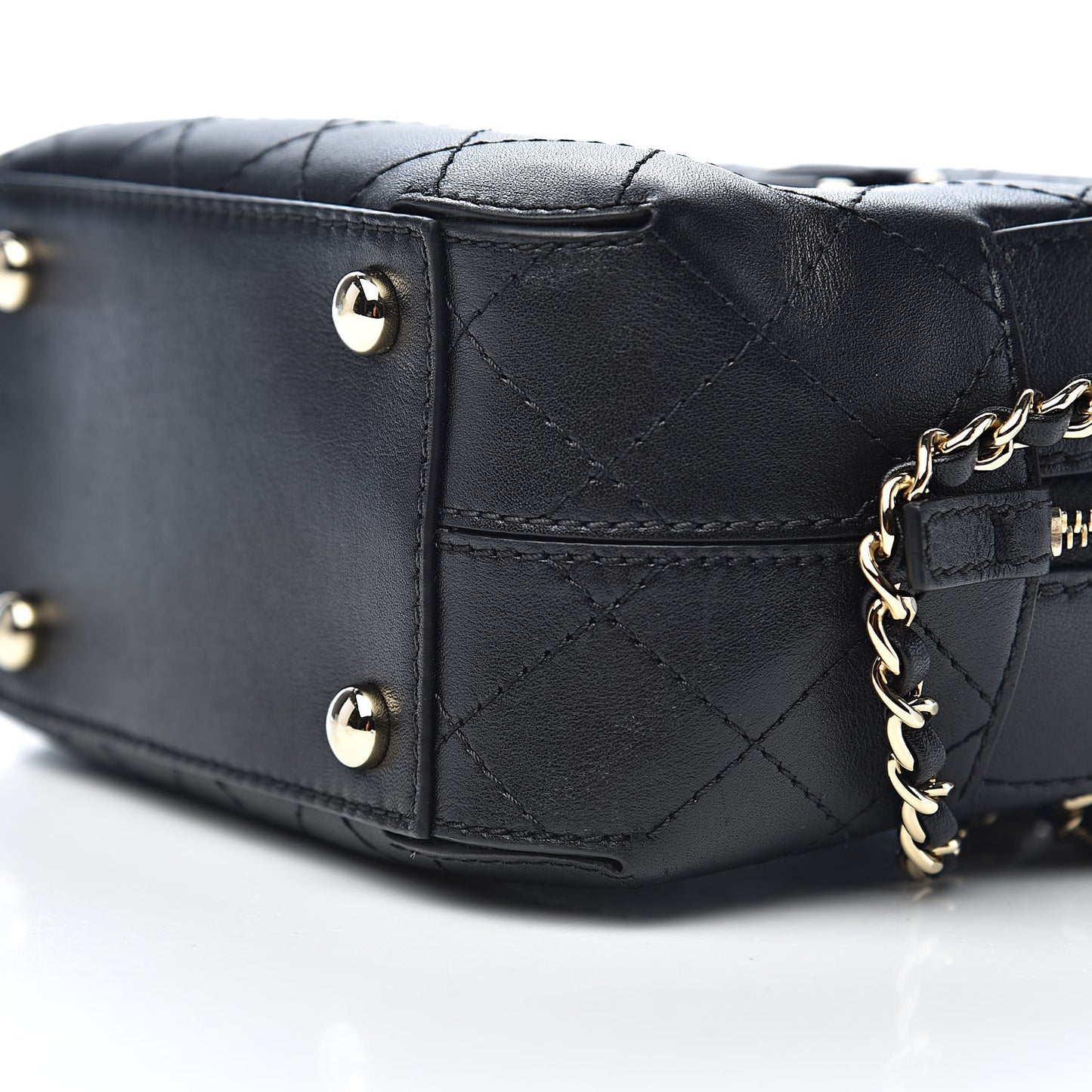 Calfskin Stitched Enamel CC Camera Case Bag Black
