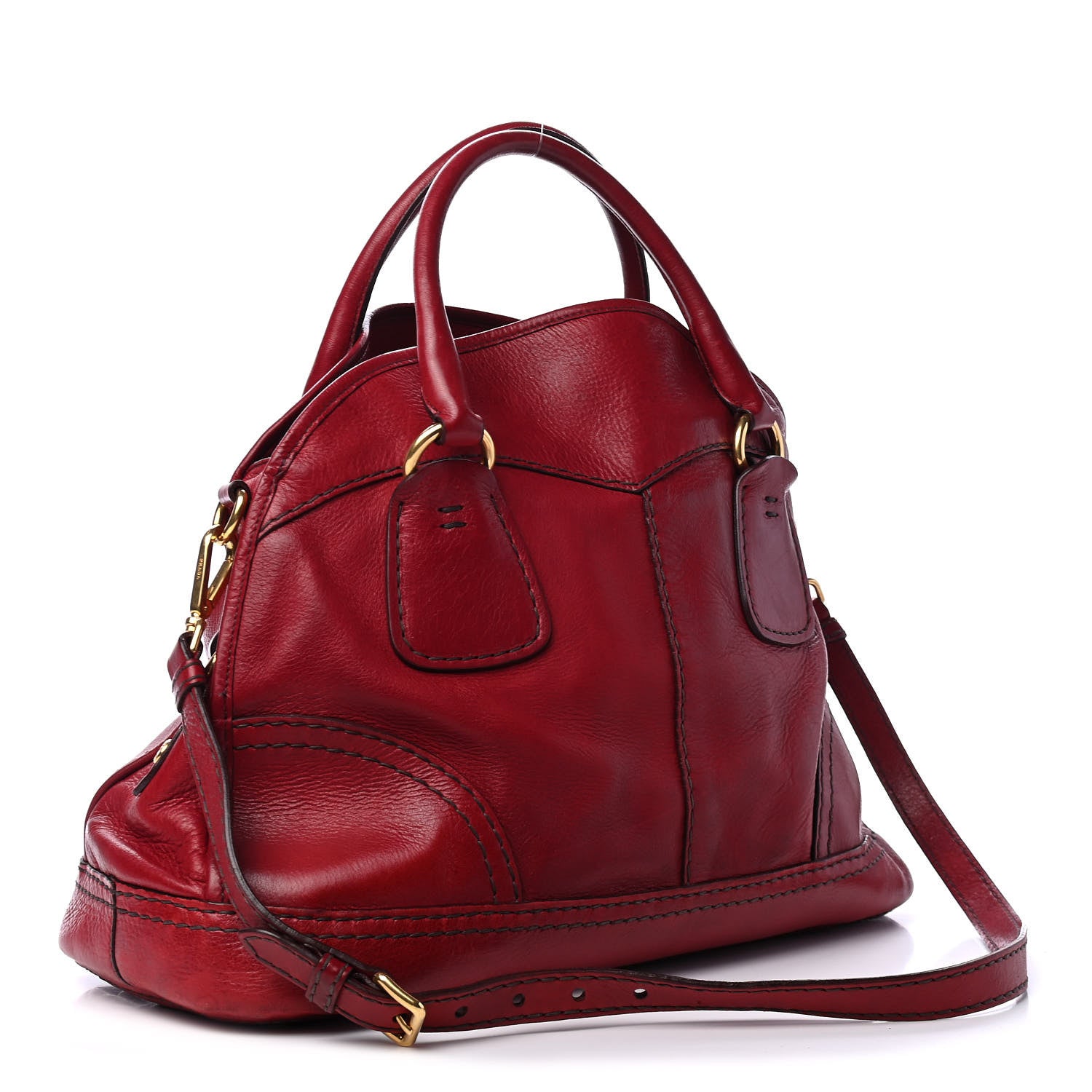 Prada Cervo Shine Dome Satchel Amaranto 2 of 4