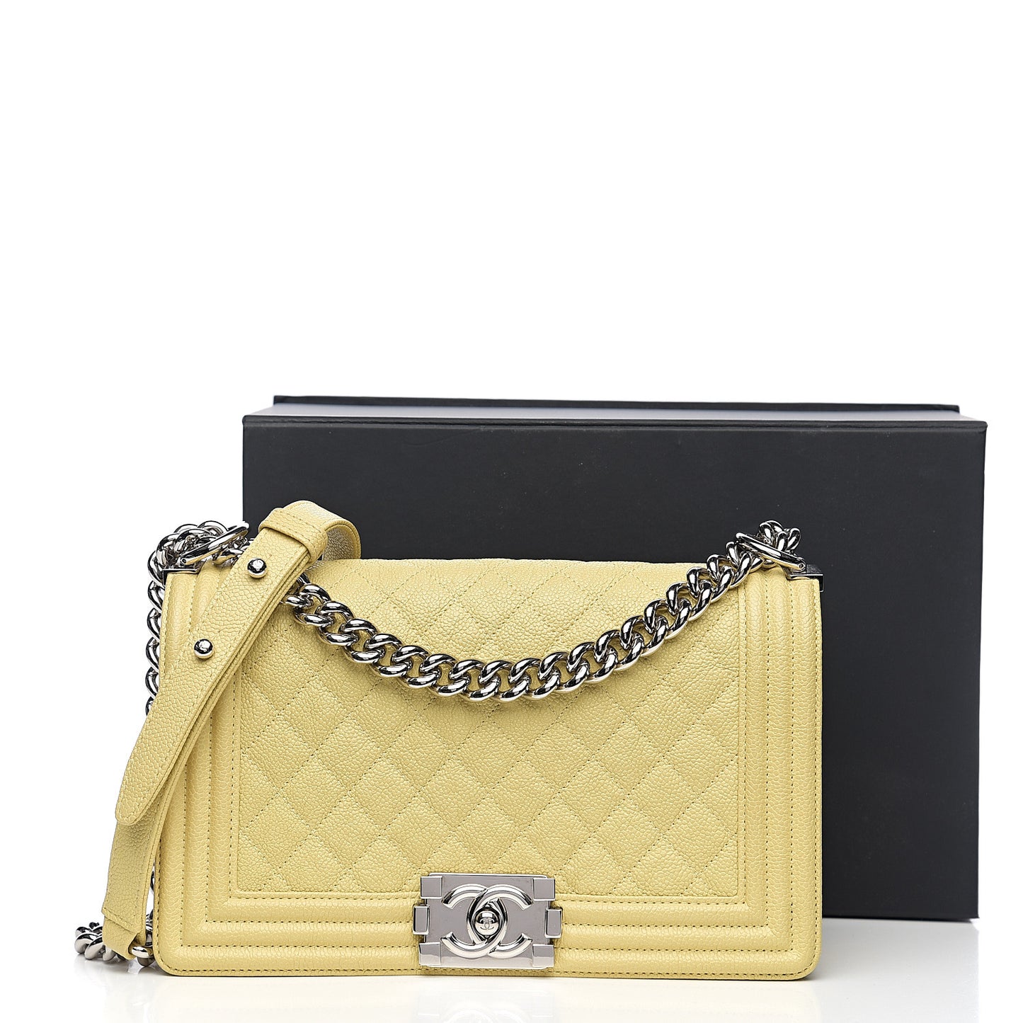 Caviar Quilted Medium Boy Flap Light Yellow