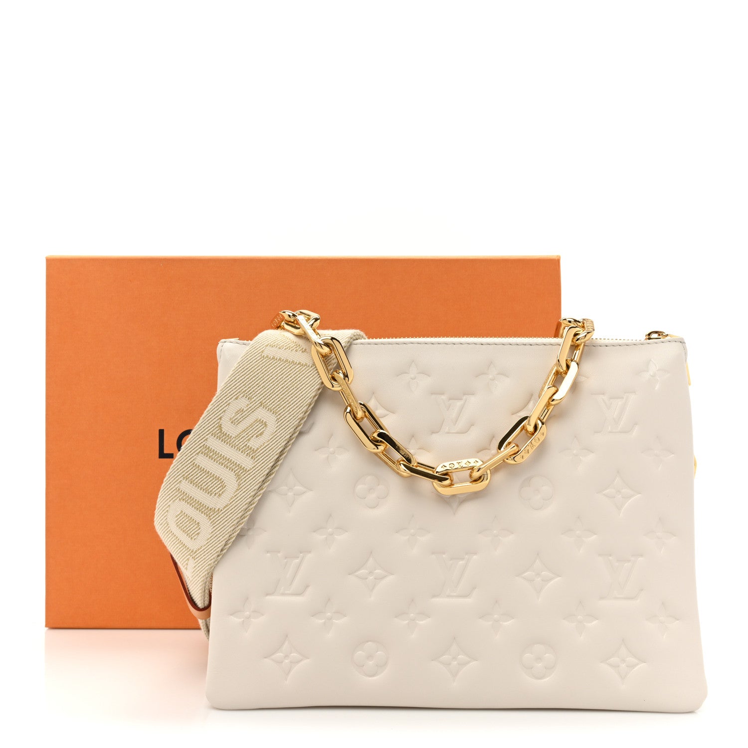 Louis Vuitton Lambskin Embossed Monogram Coussin PM Beige Cream 11 of 11