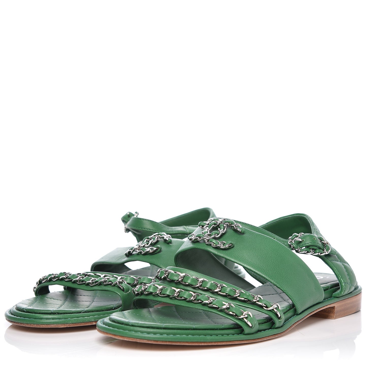 Lambskin Quilted Chain CC Sandals 37 Green
