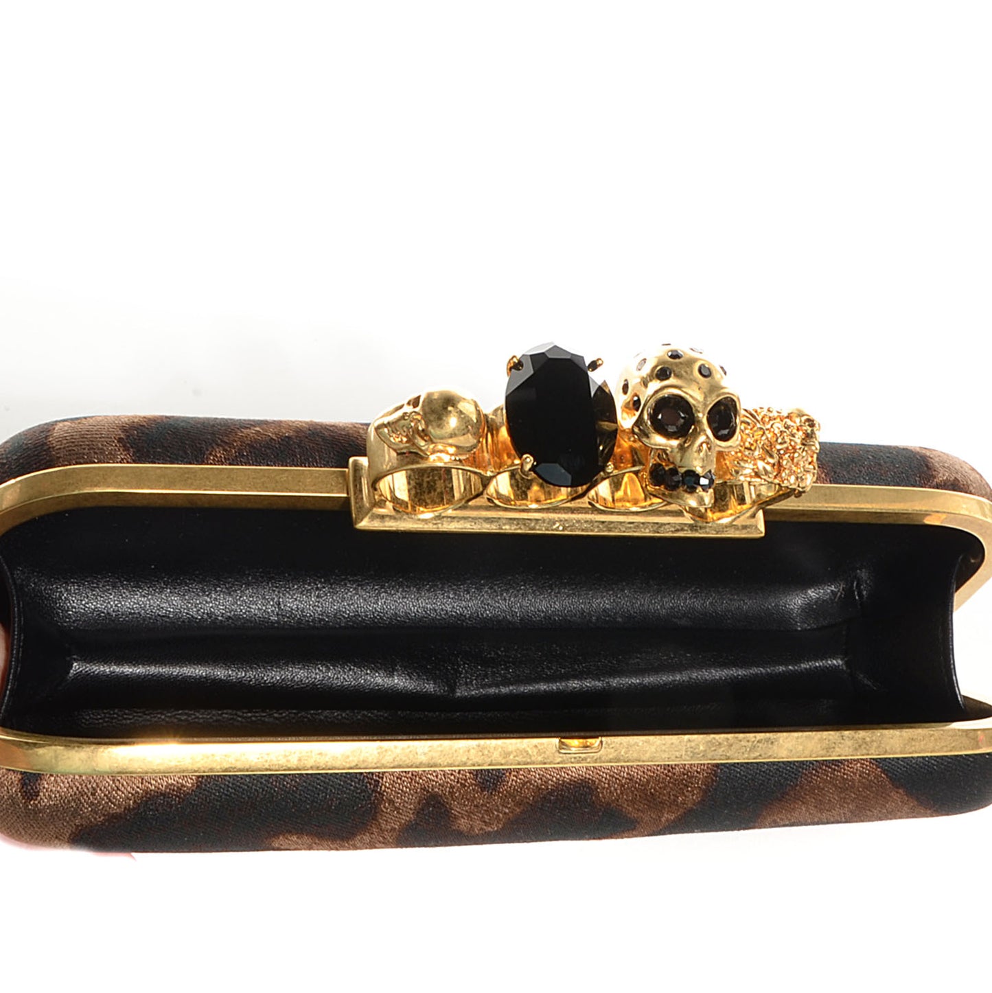 Silk Ocelot Print Skull Knuckle Box Clutch