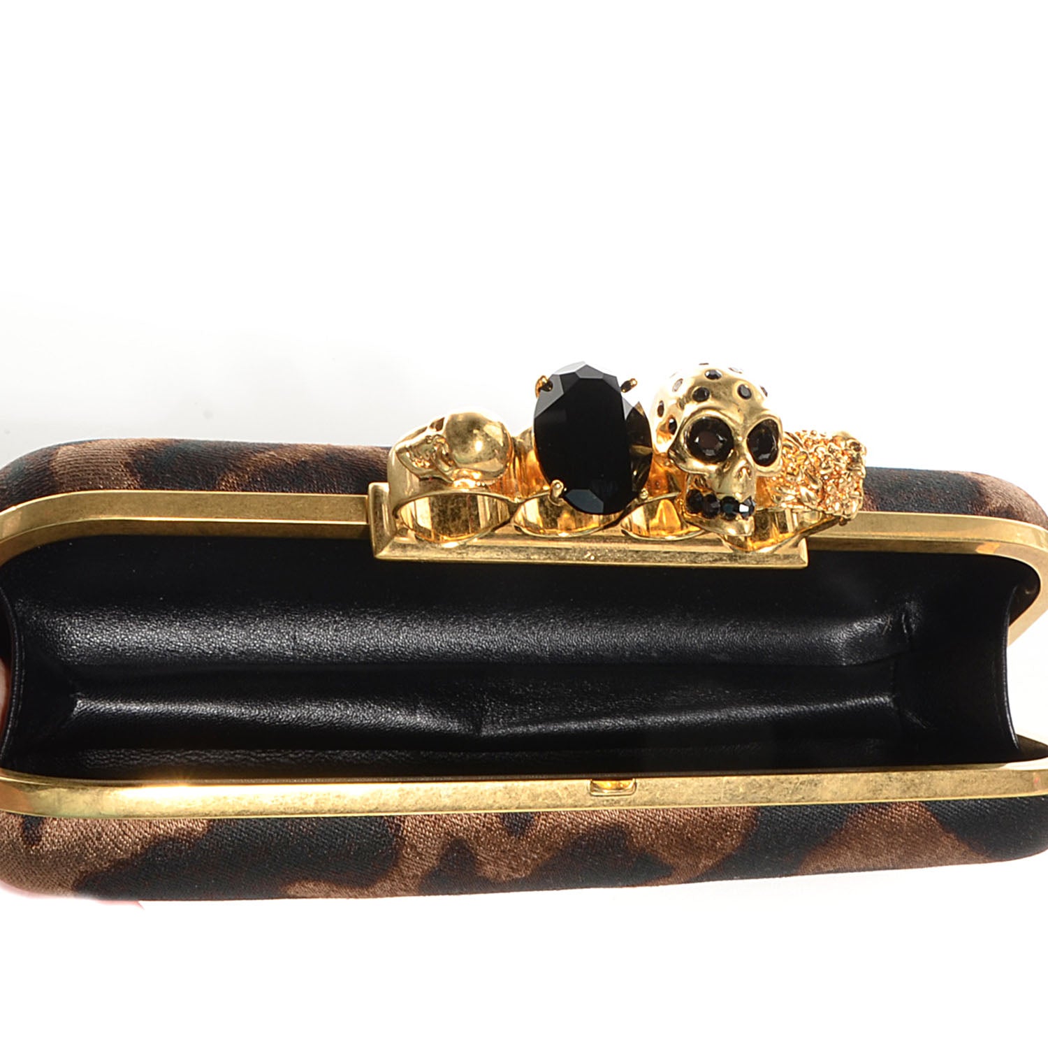Alexander McQueen Silk Ocelot Print Skull Knuckle Box Clutch 7 of 9