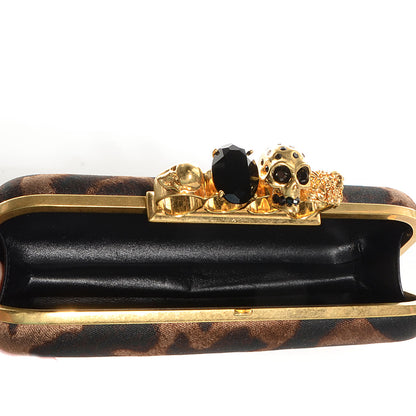 Alexander McQueen Silk Ocelot Print Skull Knuckle Box Clutch 7 of 9
