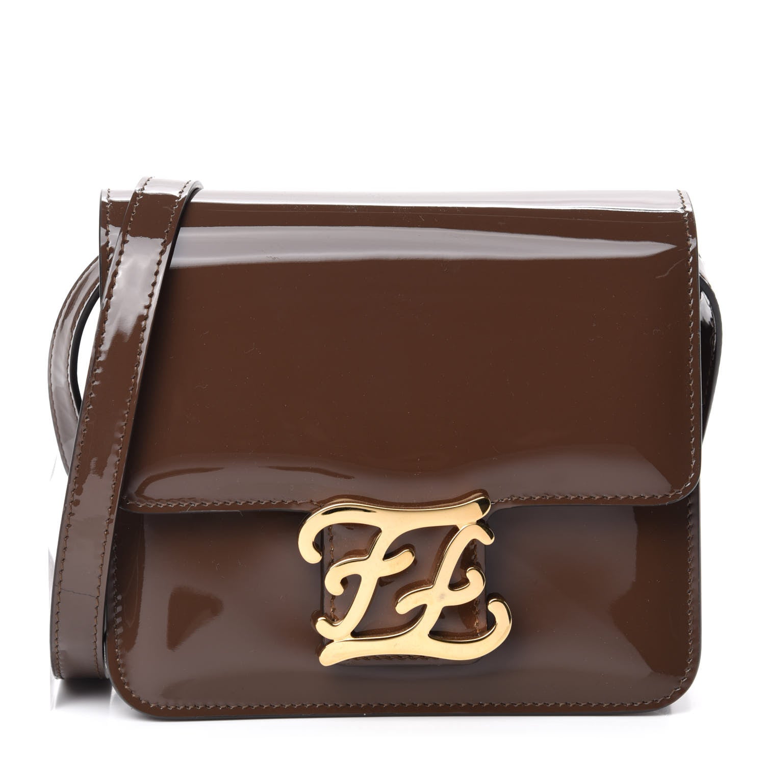 Fendi Vitello Vernice Mou Karligraphy Crossbody Bag Ebano 1 of 13