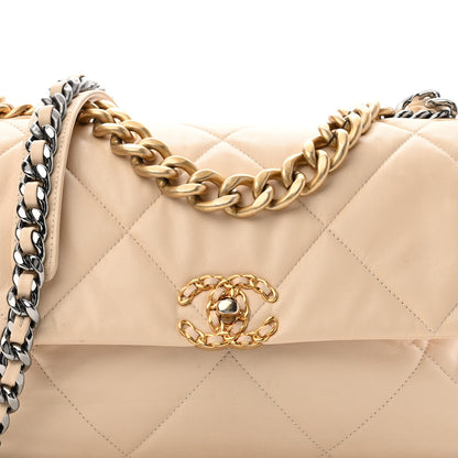 Chanel Lambskin Quilted Large Chanel 19 Flap Beige 8 of 10