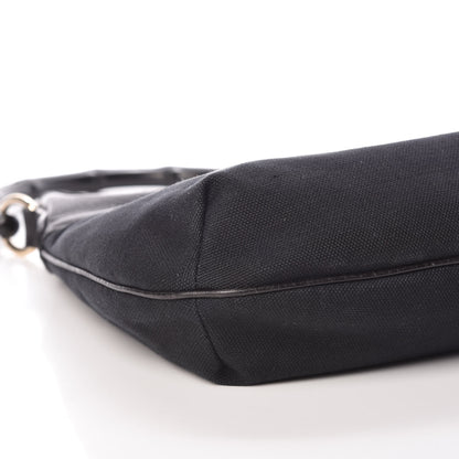 Gucci Calfskin Canvas Bamboo Shoulder Bag Black 5 of 9