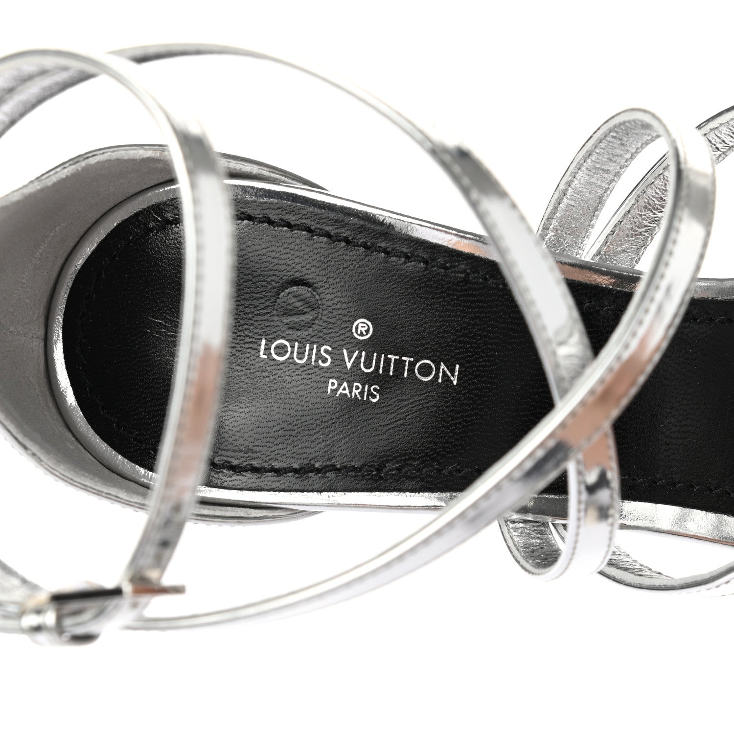 Louis Vuitton Metallic Patent Crystal Silhouette Criss Cross Sandals 35.5 Silver 7 of 7