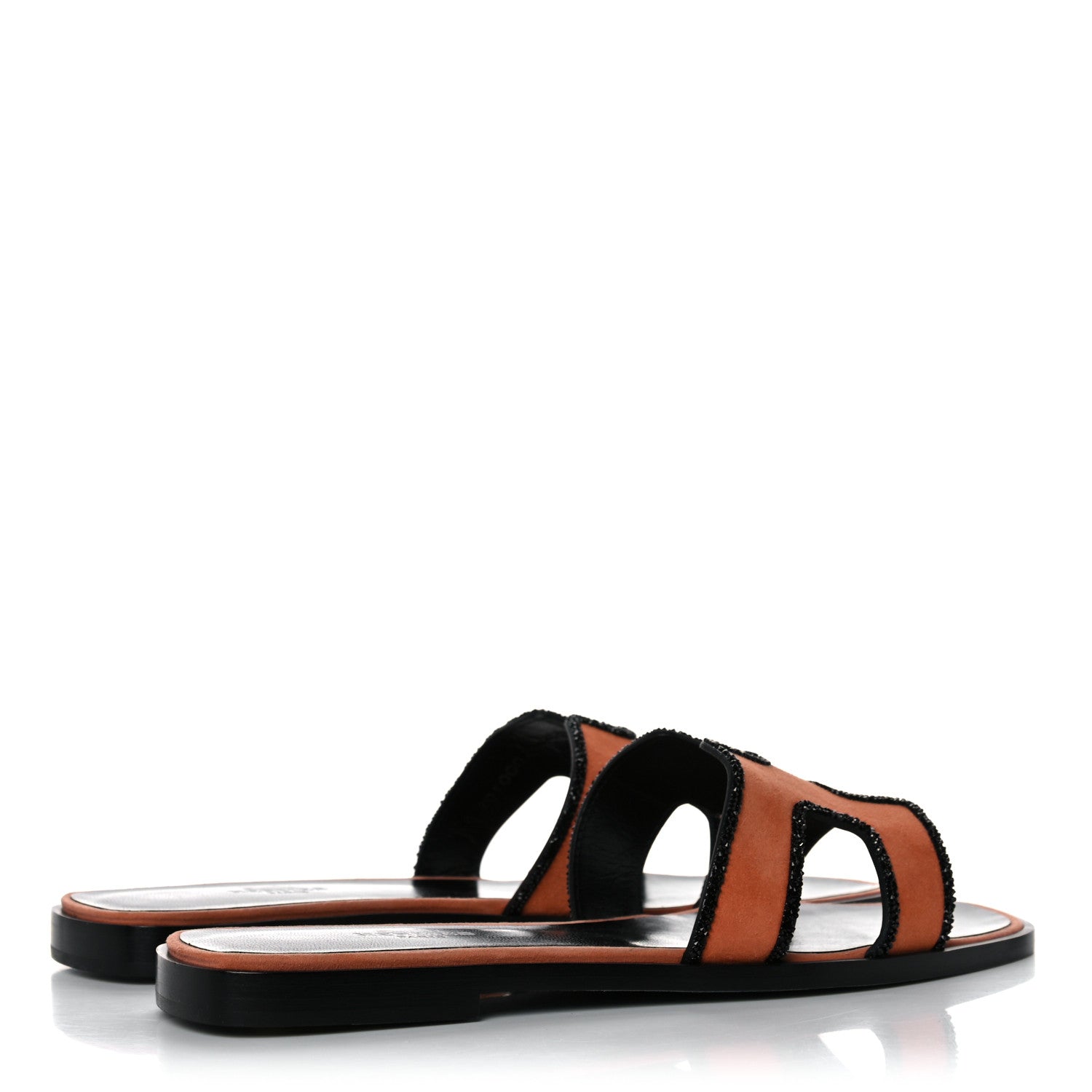 Hermes Suede Goatskin Crystal Oran Sandals 37 Rose Bubinga Black 4 of 9
