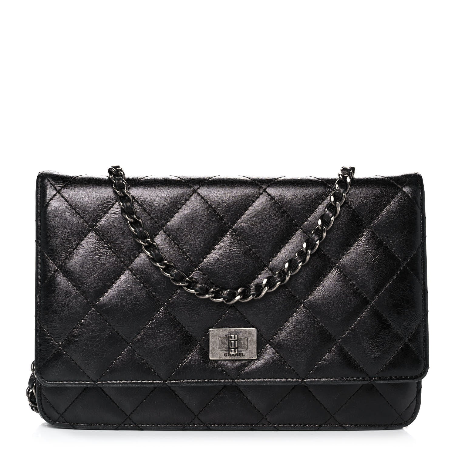 Chanel Metallic Aged Calfskin Quilted Reissue Wallet On Chain WOC Black 1 of 9