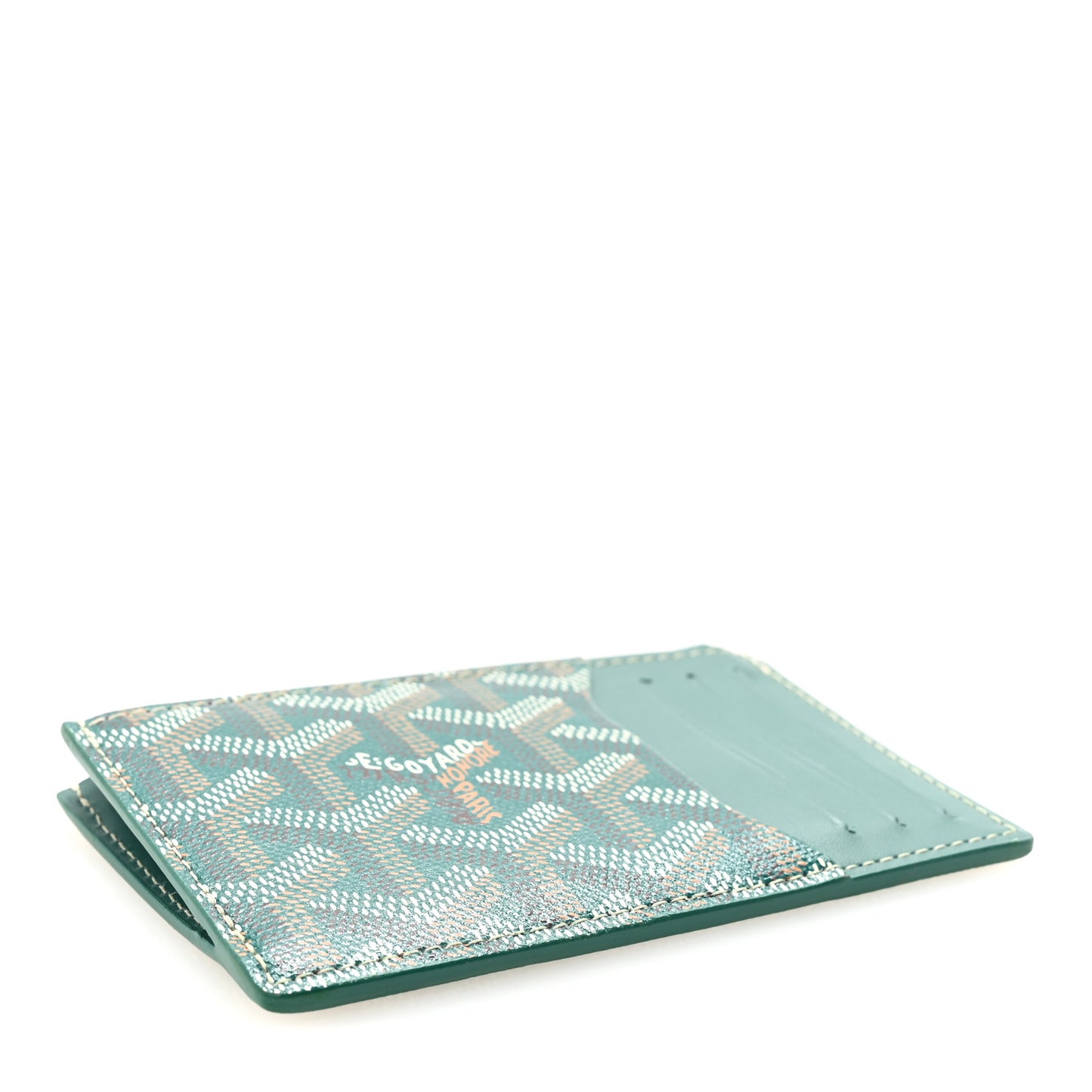 Goyardine Bourbon Zipped Card Holder Green