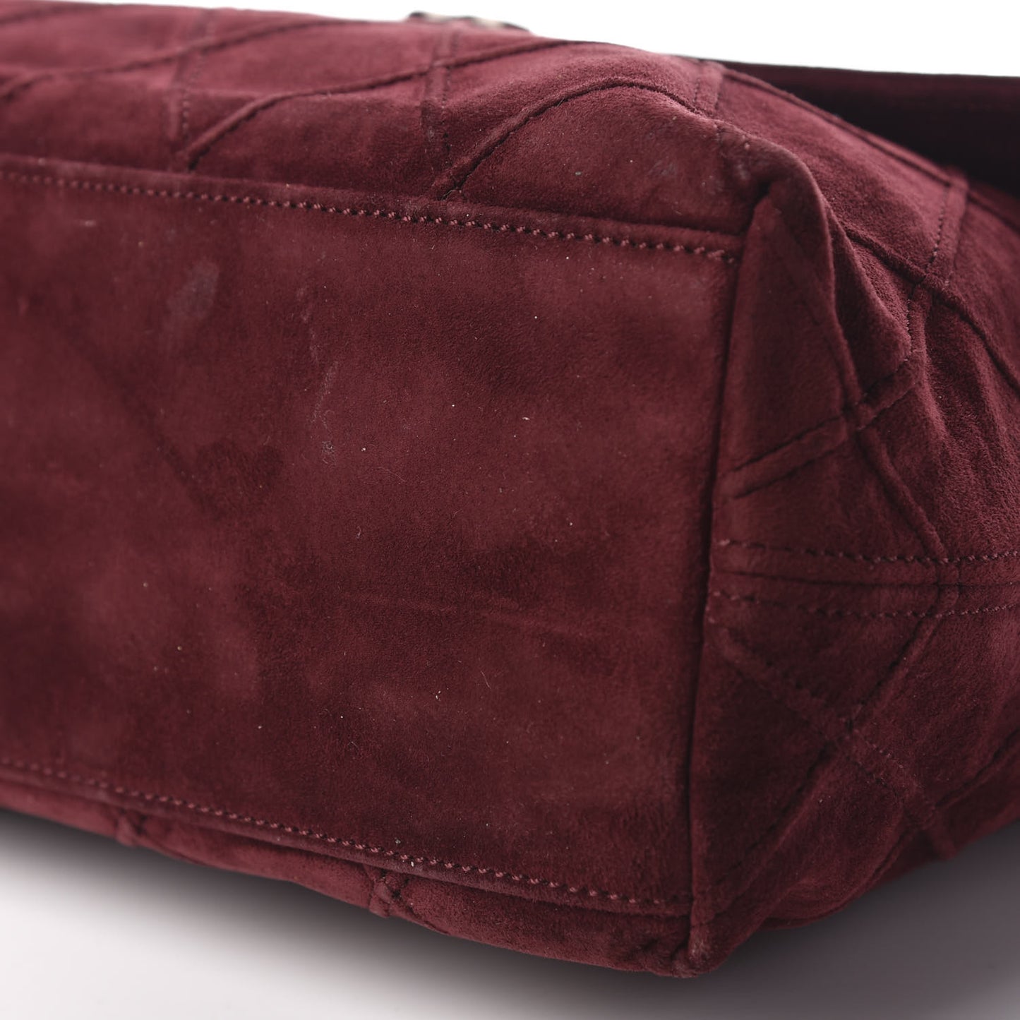 Suede Diamond Stitch Flap Bag Burgundy