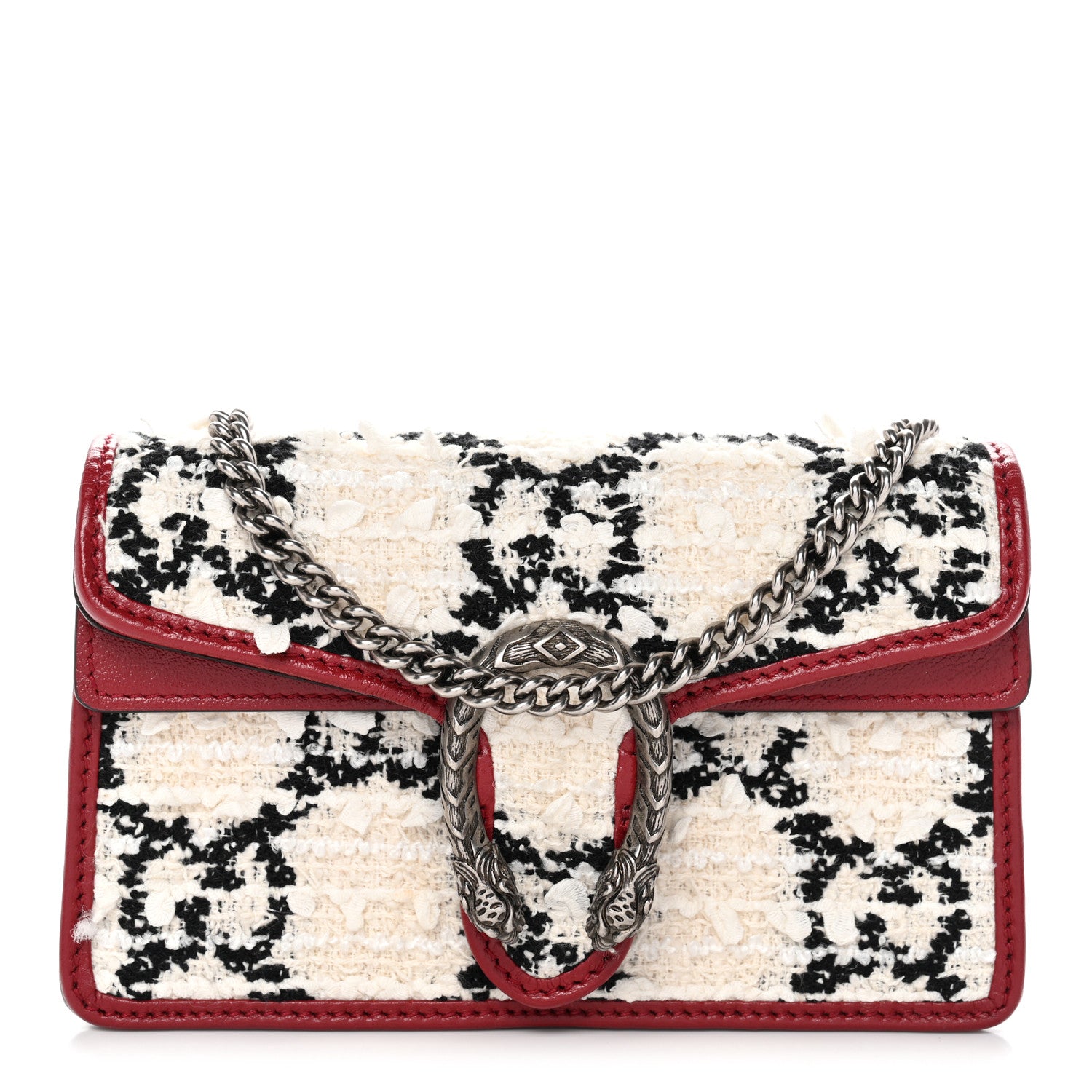 Gucci Tweed GG Monogram Super Mini Dionysus Shoulder Bag White Black Romantic Cherry 1 of 10