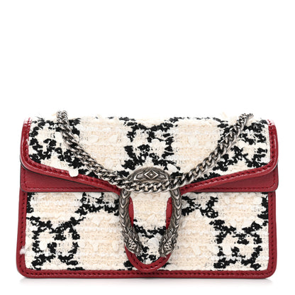 Gucci Tweed GG Monogram Super Mini Dionysus Shoulder Bag White Black Romantic Cherry 1 of 10