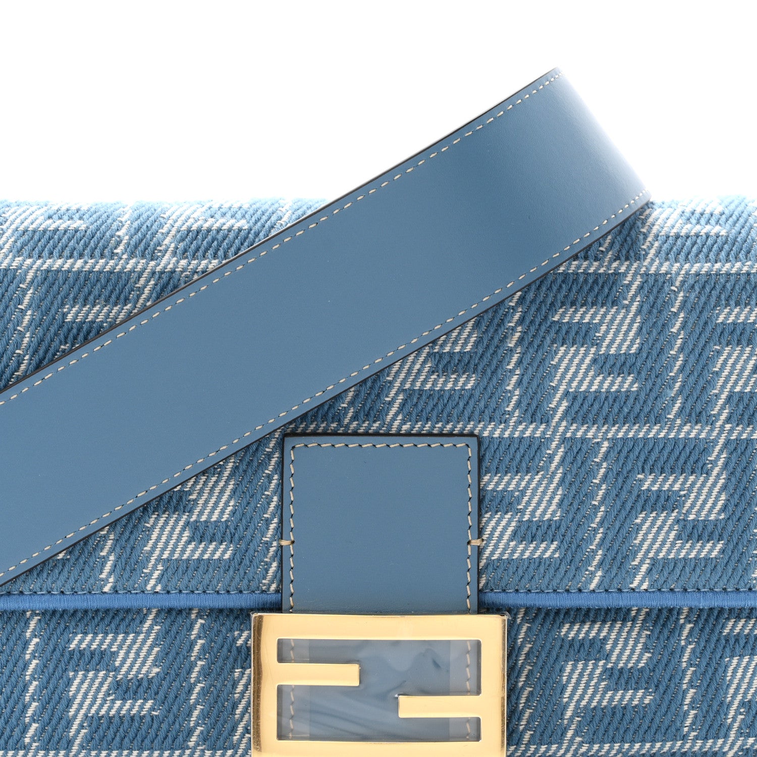 Fendi Denim Effect Fabric Jacquard FF Vitello Grace Mamma Baguette Blue 9 of 10