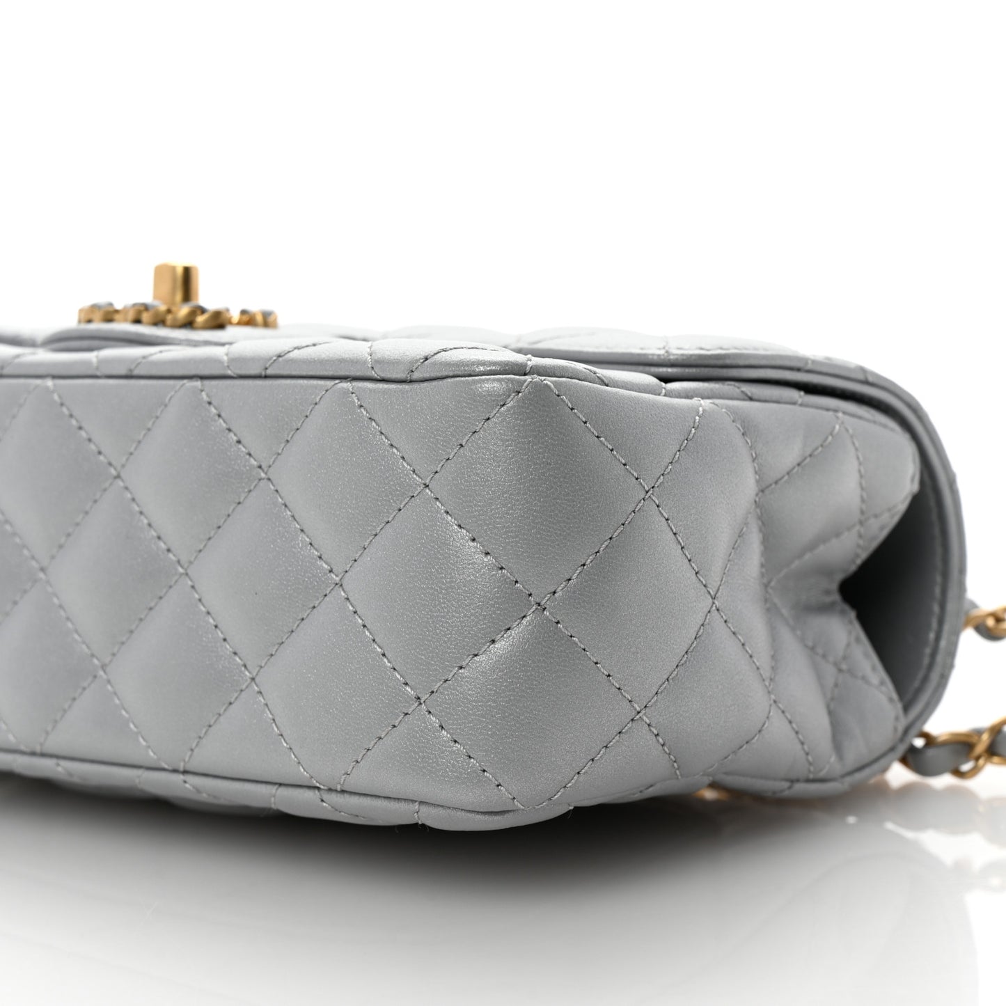 Metallic Lambskin Quilted Mini Strass On Top Flap Silvery