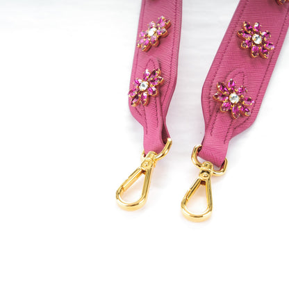 Prada Saffiano Crystal Flower Shoulder Strap Fuchsia 4 of 4