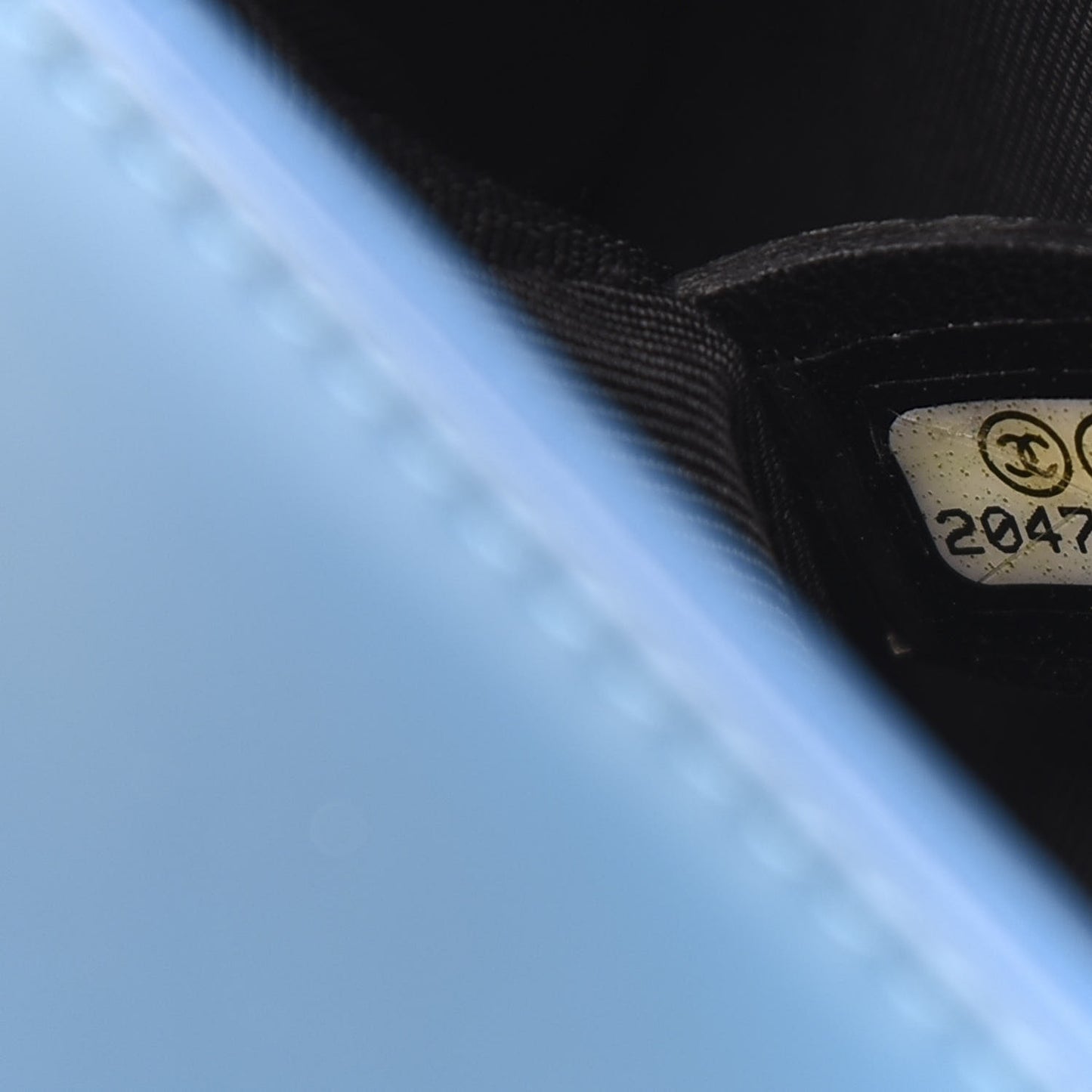 Patent Calfskin Quilted Small Plexiglass Boy Flap Blue