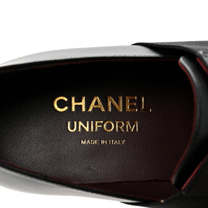 Chanel Calfskin Elastic Lace Up Cap Toe CC Loafers 37.5 Black 8 of 9