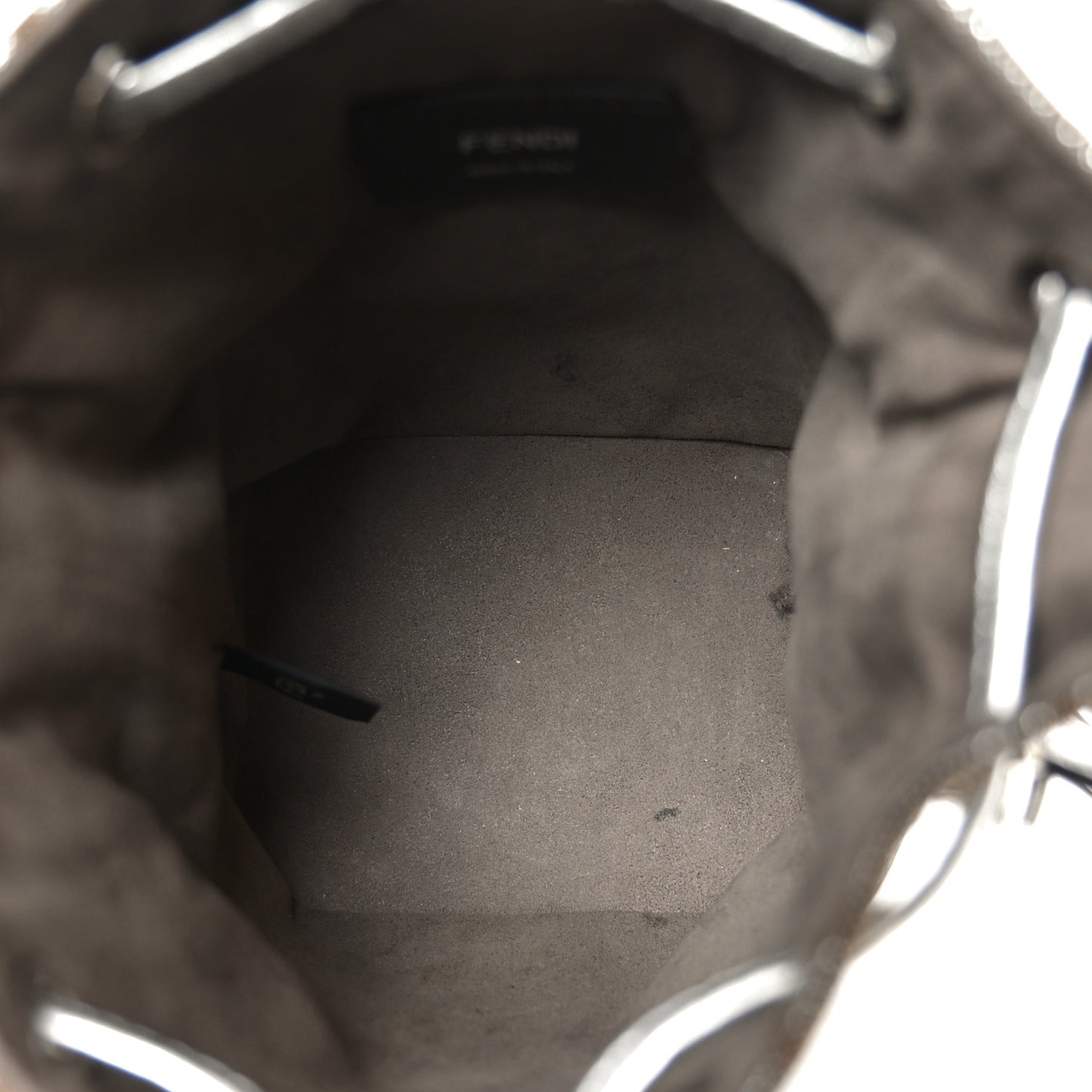 Vitello Catalan Mirror Canvas Fabric Jacquard FF 1974 Mini Mon Tresor Bucket Bag Ebano Argento