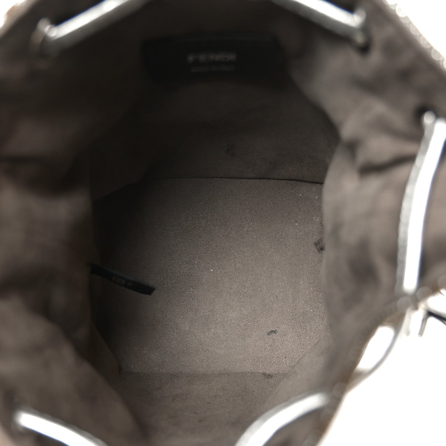 Fendi Vitello Catalan Mirror Canvas Fabric Jacquard FF 1974 Mini Mon Tresor Bucket Bag Ebano Argento 5 of 10
