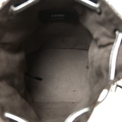 Fendi Vitello Catalan Mirror Canvas Fabric Jacquard FF 1974 Mini Mon Tresor Bucket Bag Ebano Argento 5 of 10