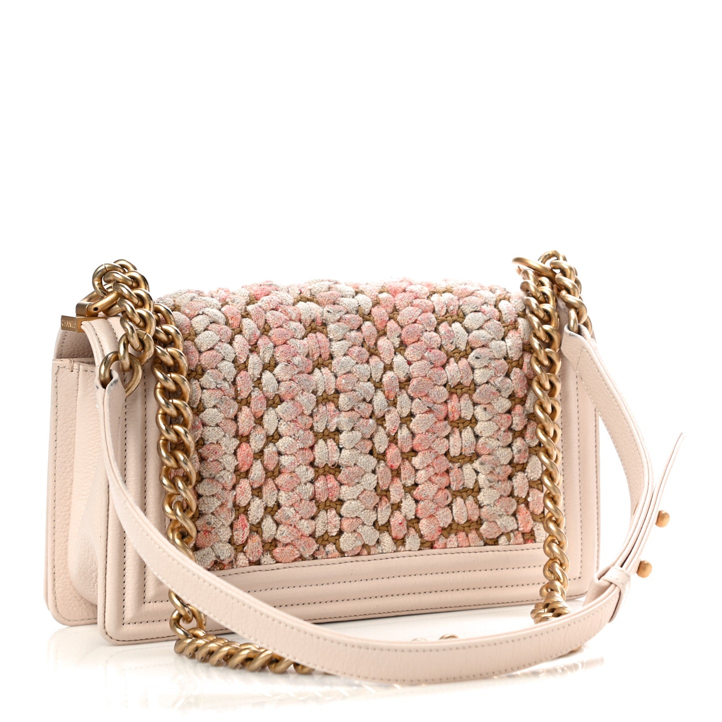 Braided Tweed Lambskin Medium Boy Flap Pink