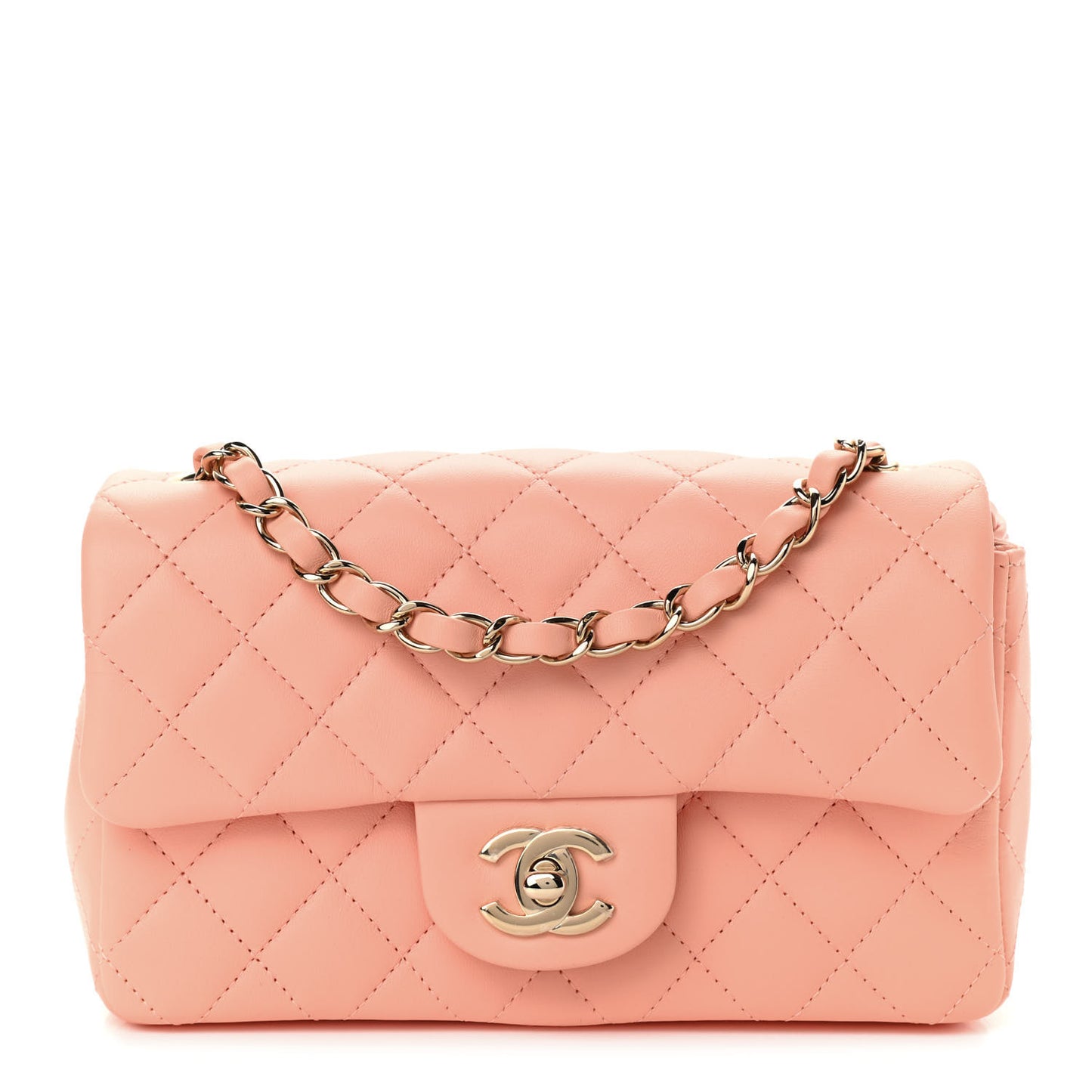 Lambskin Quilted Mini Rectangular Flap Light Orange
