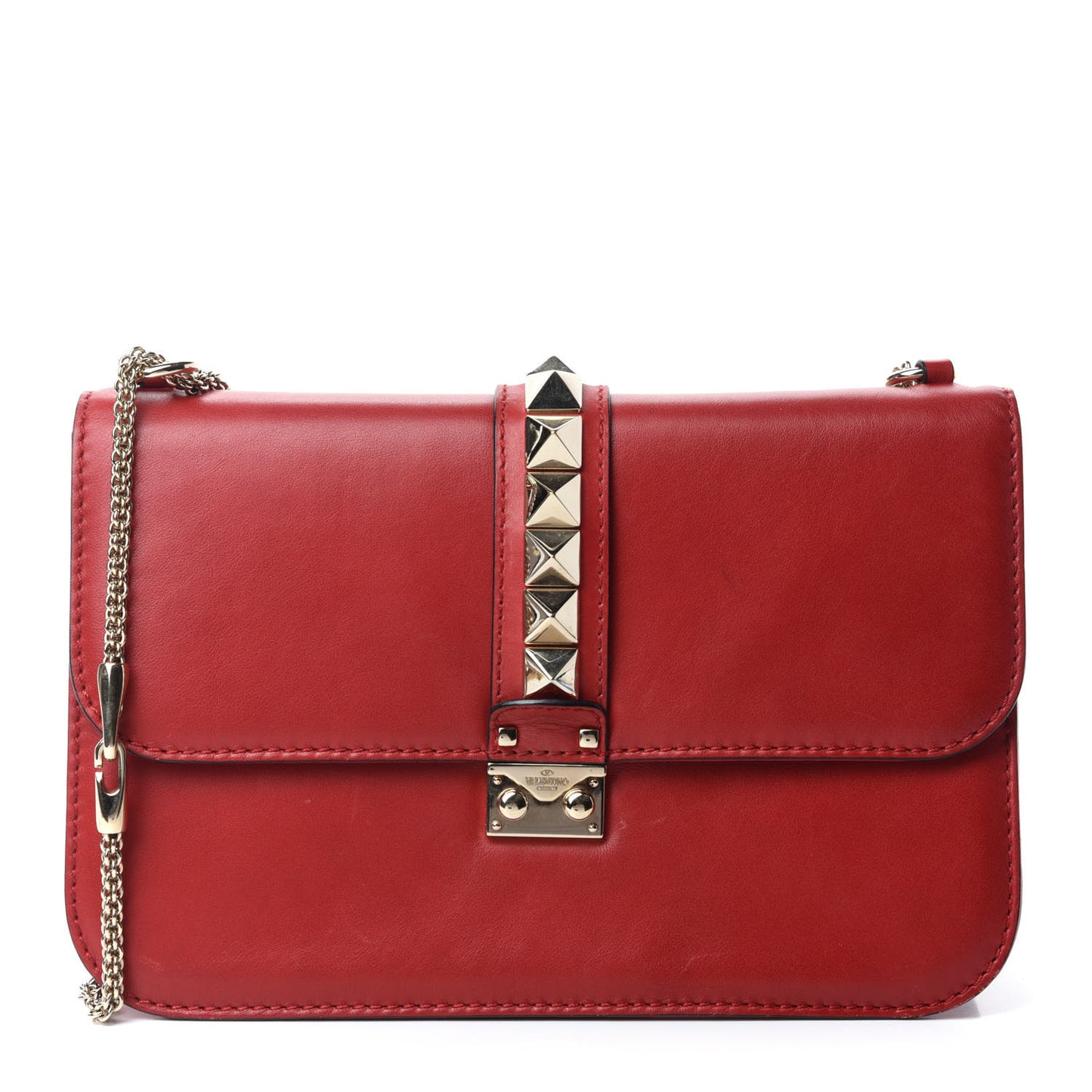 Vitello Large Glam Lock Rockstud Flap Red