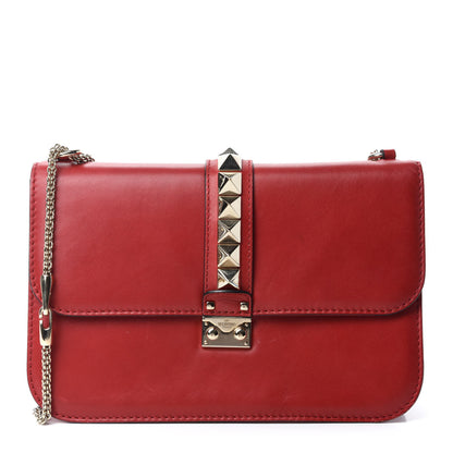 Valentino Garavani Vitello Large Glam Lock Rockstud Flap Red 1 of 15