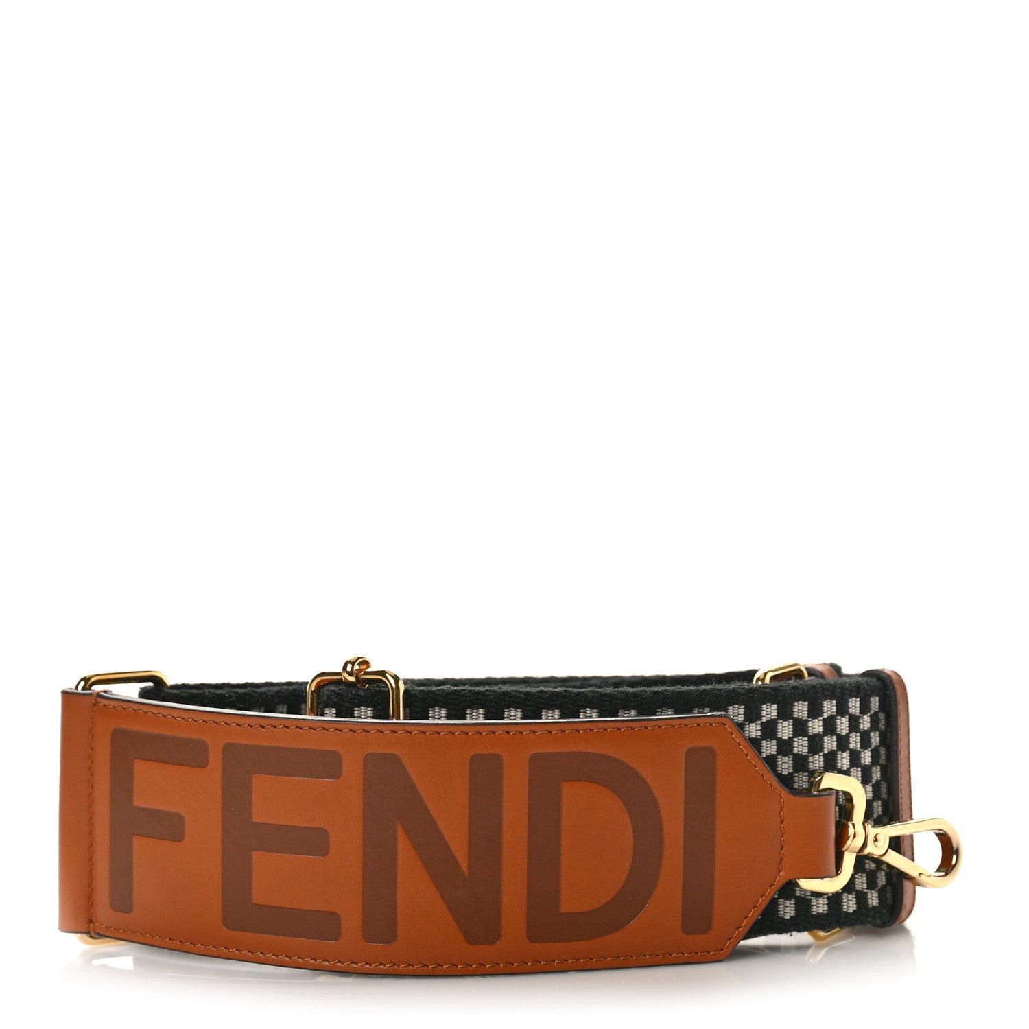 Fendi Ribbon Vitello King Logo Embossed Gingham Woven Adjustable Strap You Panna Black Cuoio 1 of 3