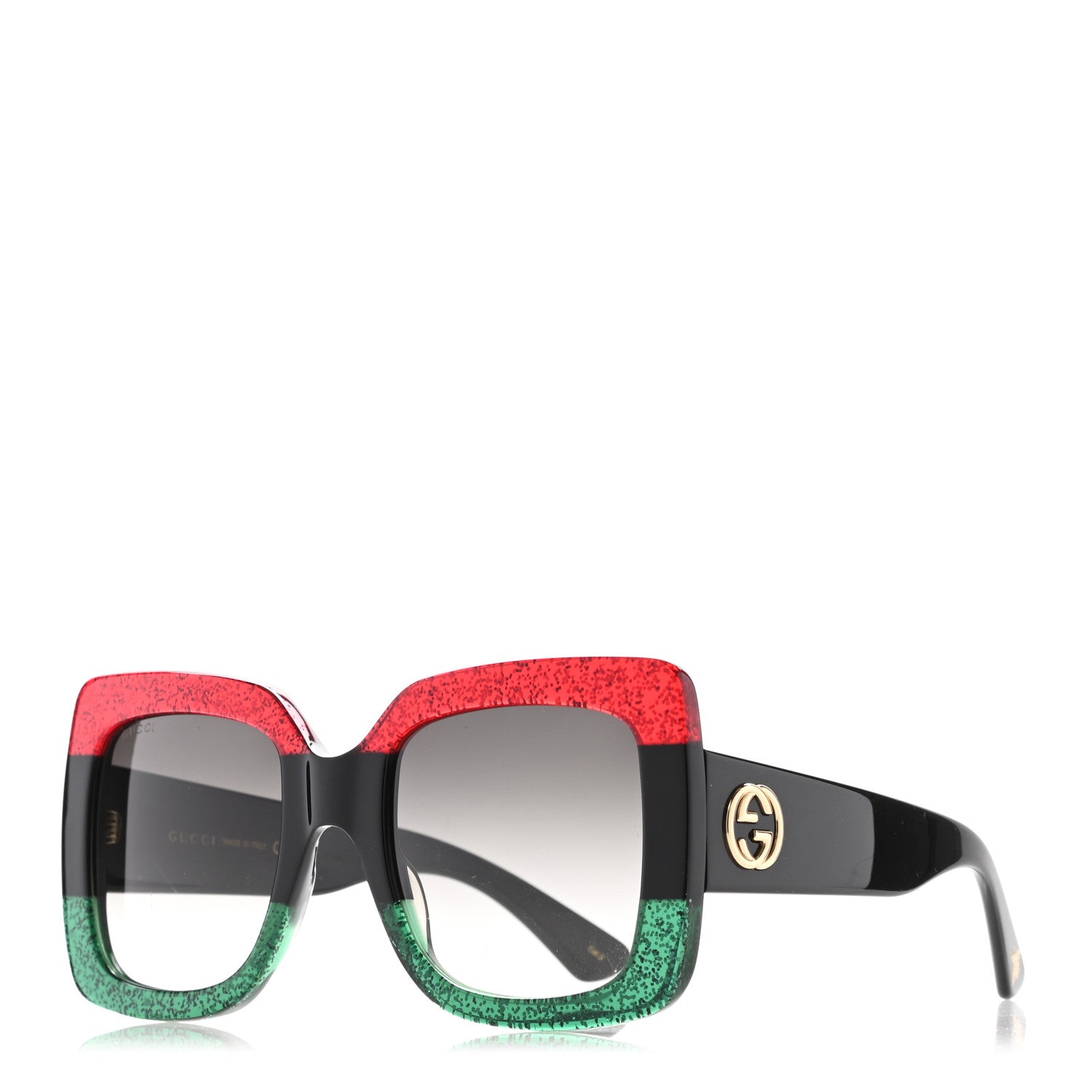 Gucci Acetate Square Frame Sunglasses GG0083S Glitter Red Black Green 1 of 8