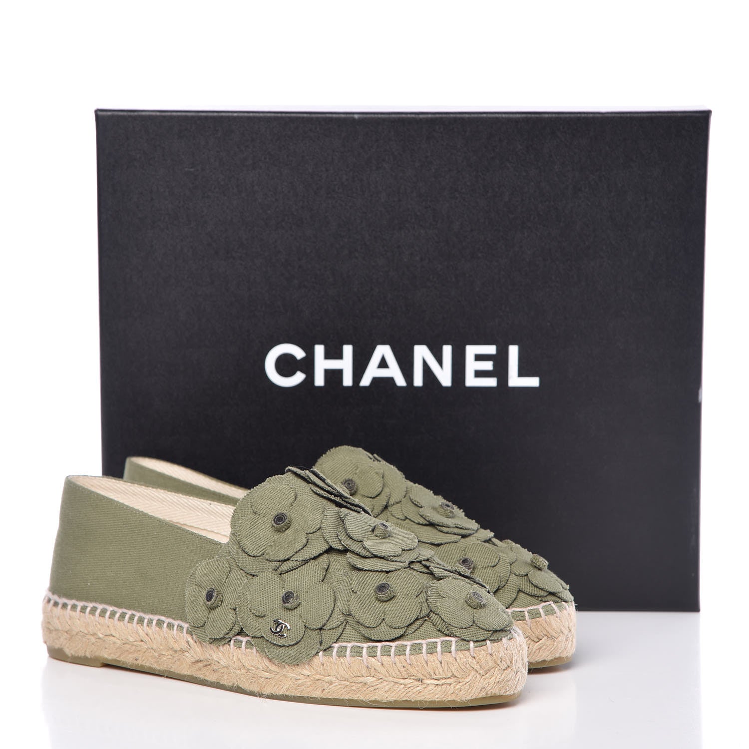Chanel Fabric Camellia CC Espadrilles 38 Khaki 10 of 10