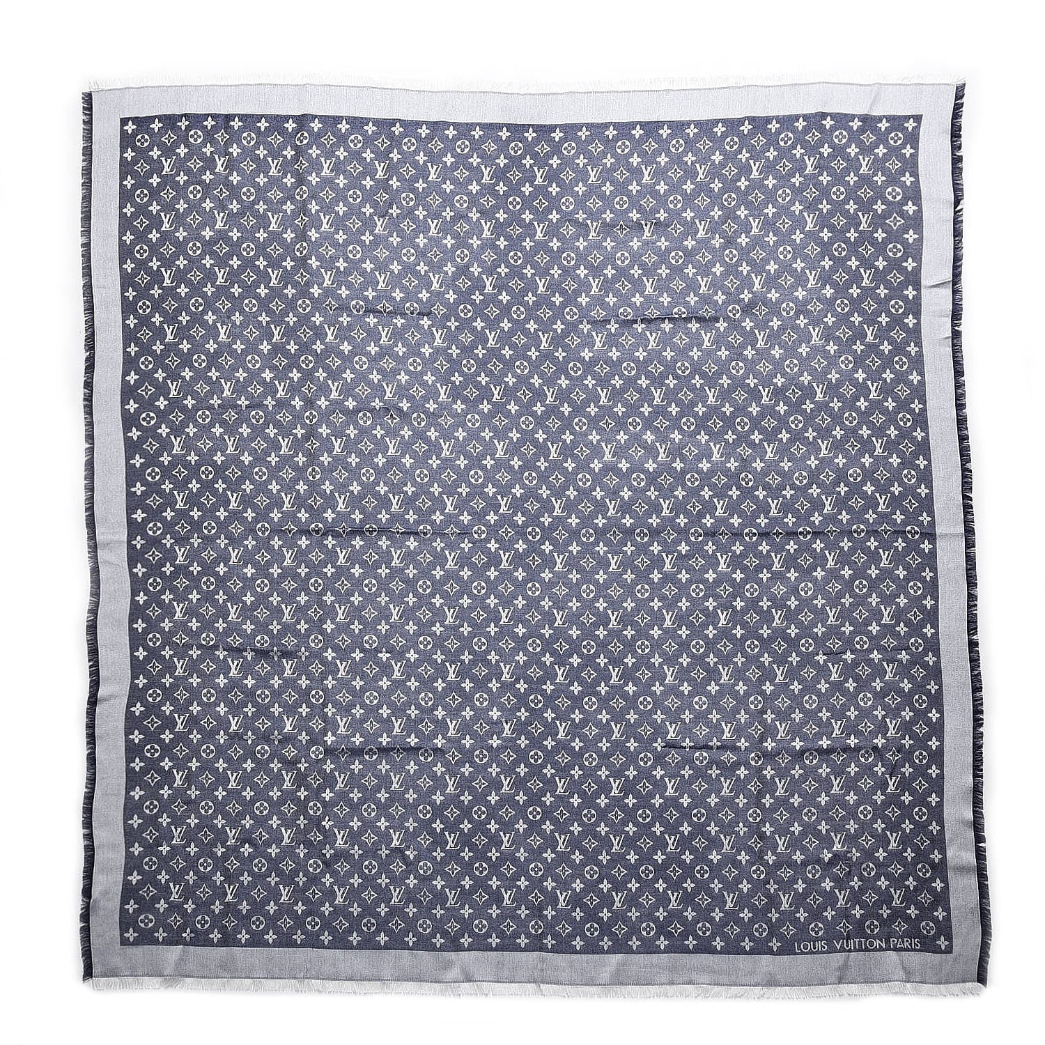 Louis Vuitton Wool Silk Monogram Denim Shawl Blue 1 of 6