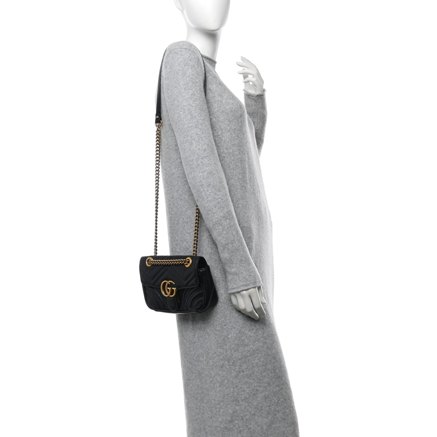Calfskin Matelasse Mini GG Marmont Shoulder Bag Black