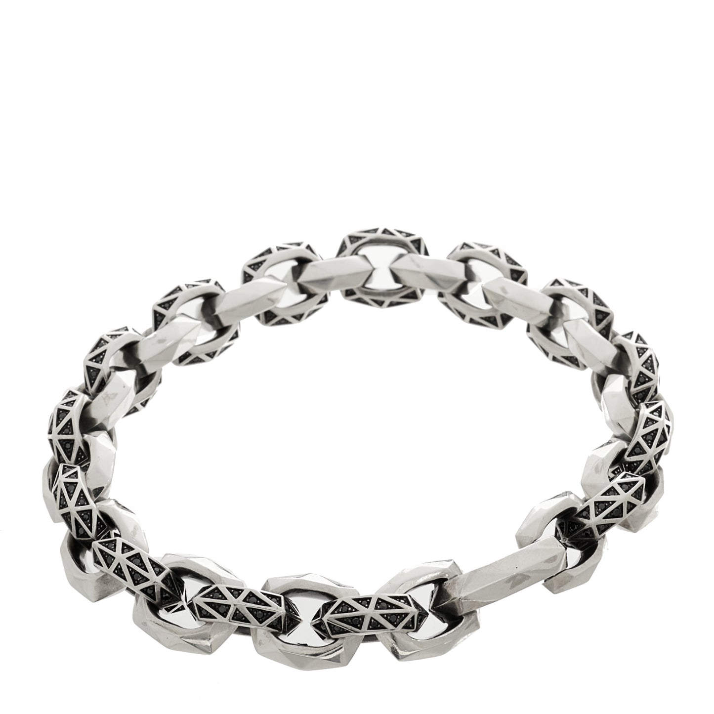 Sterling Silver Black Diamond Faceted Link Bracelet