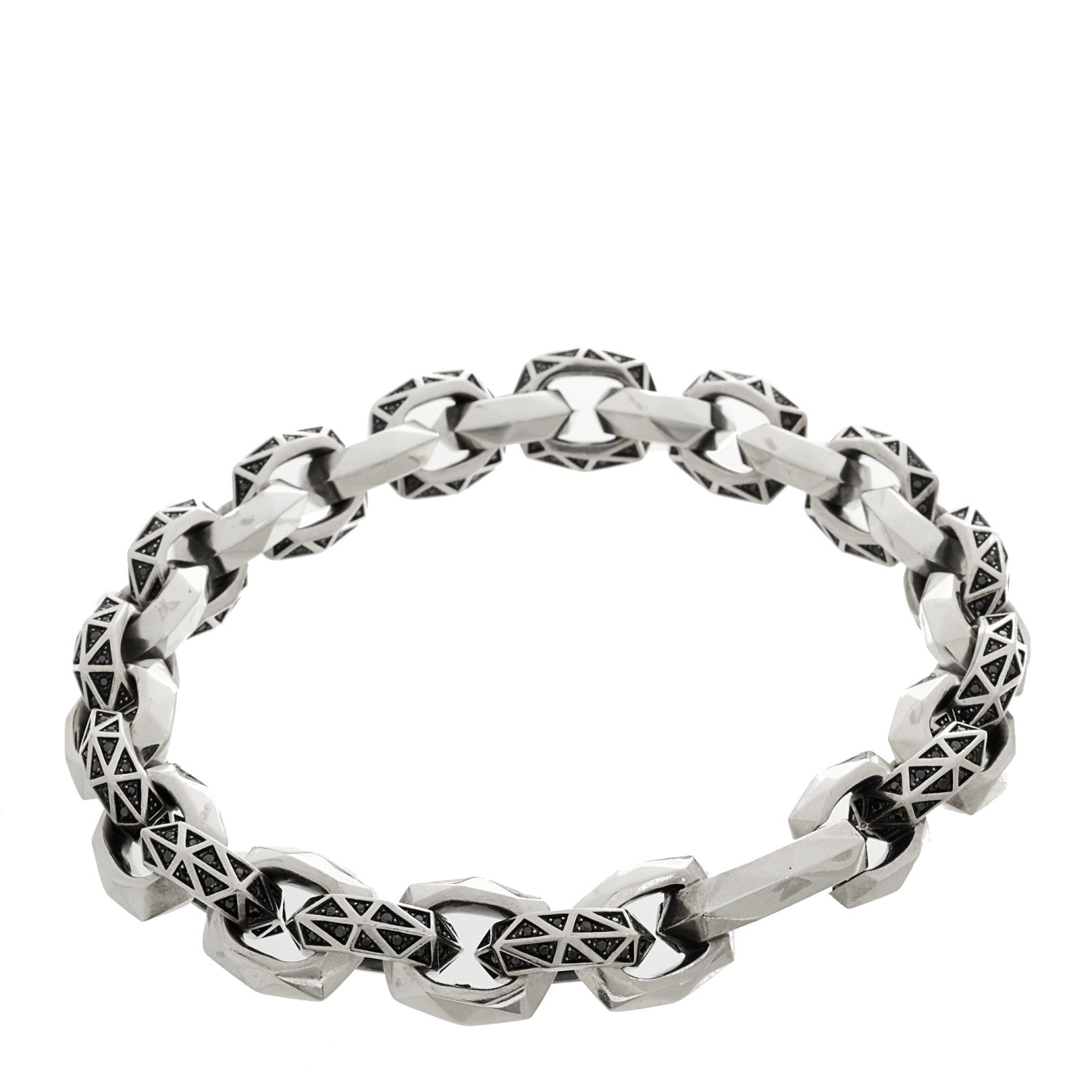 David Yurman Sterling Silver Black Diamond Faceted Link Bracelet 2 of 3