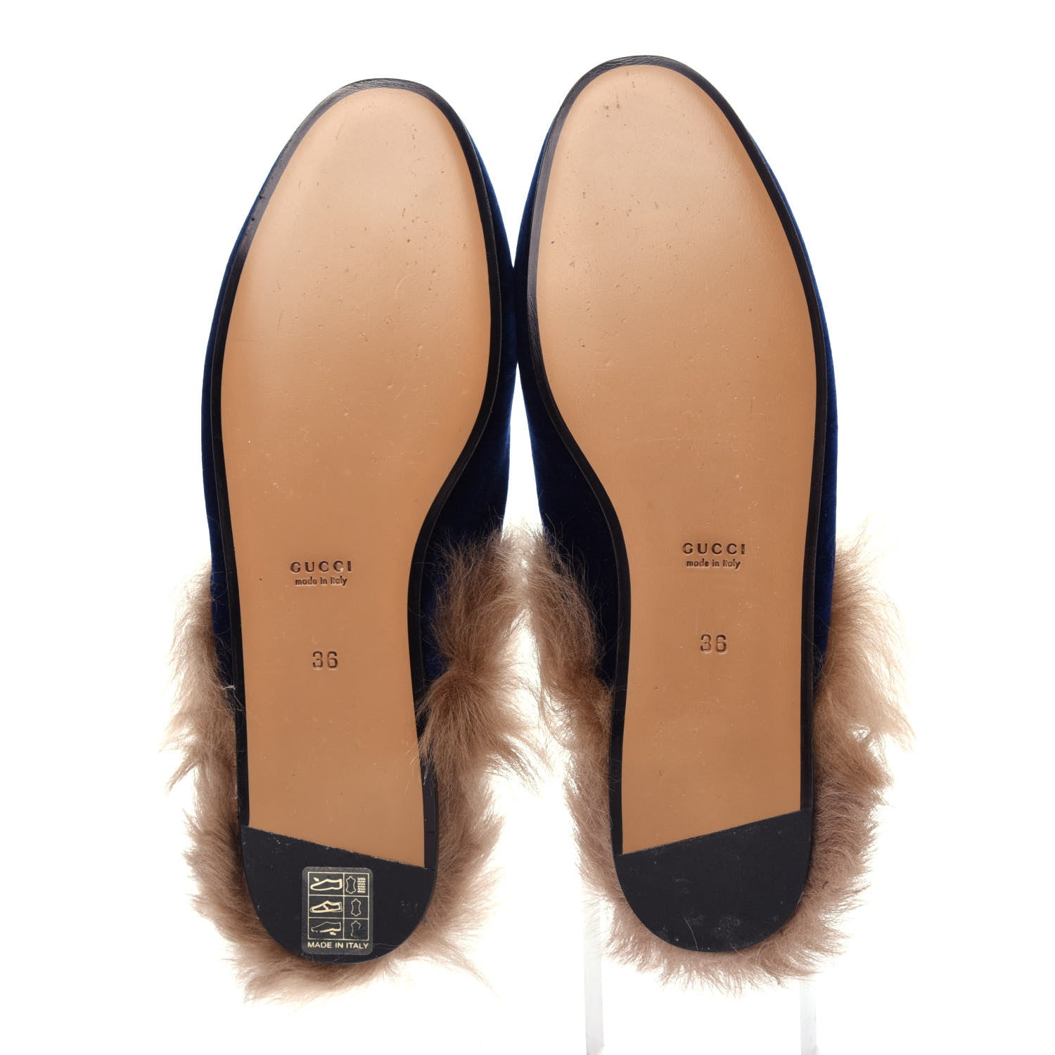 Gucci Velvet Fur Womens Princetown Slippers 36 Cobalt Blue 6 of 11