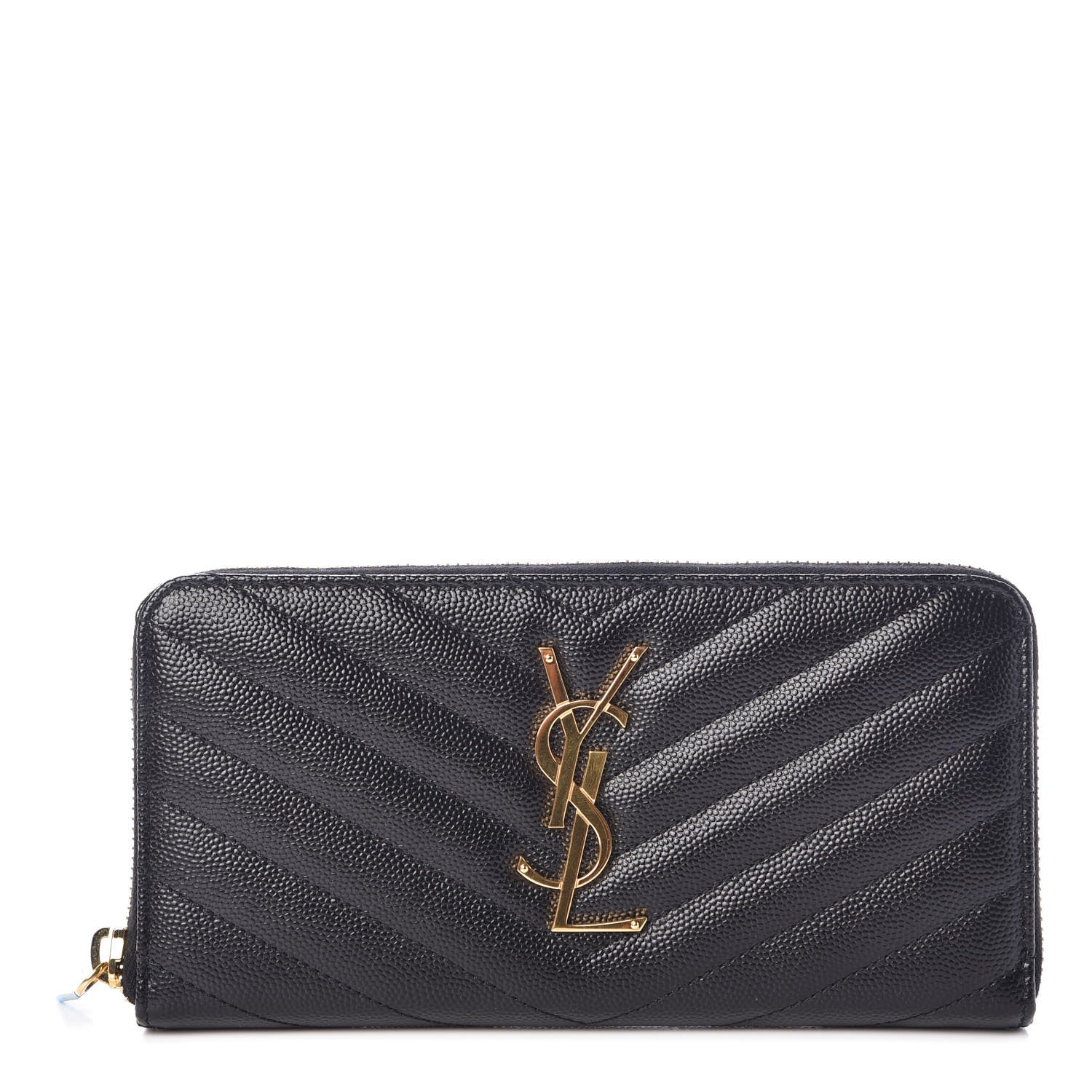 Saint Laurent Grain De Poudre Matelasse Chevron Monogram Zip Around Wallet Black 1 of 7