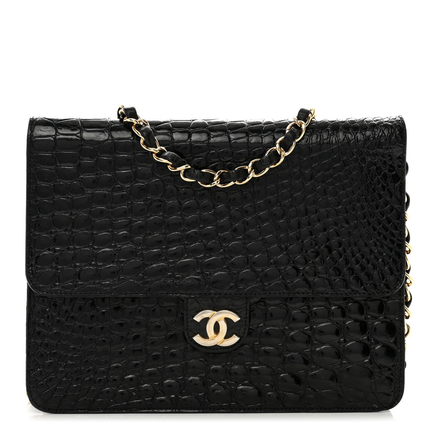 Shiny Crocodile Small Flap Black