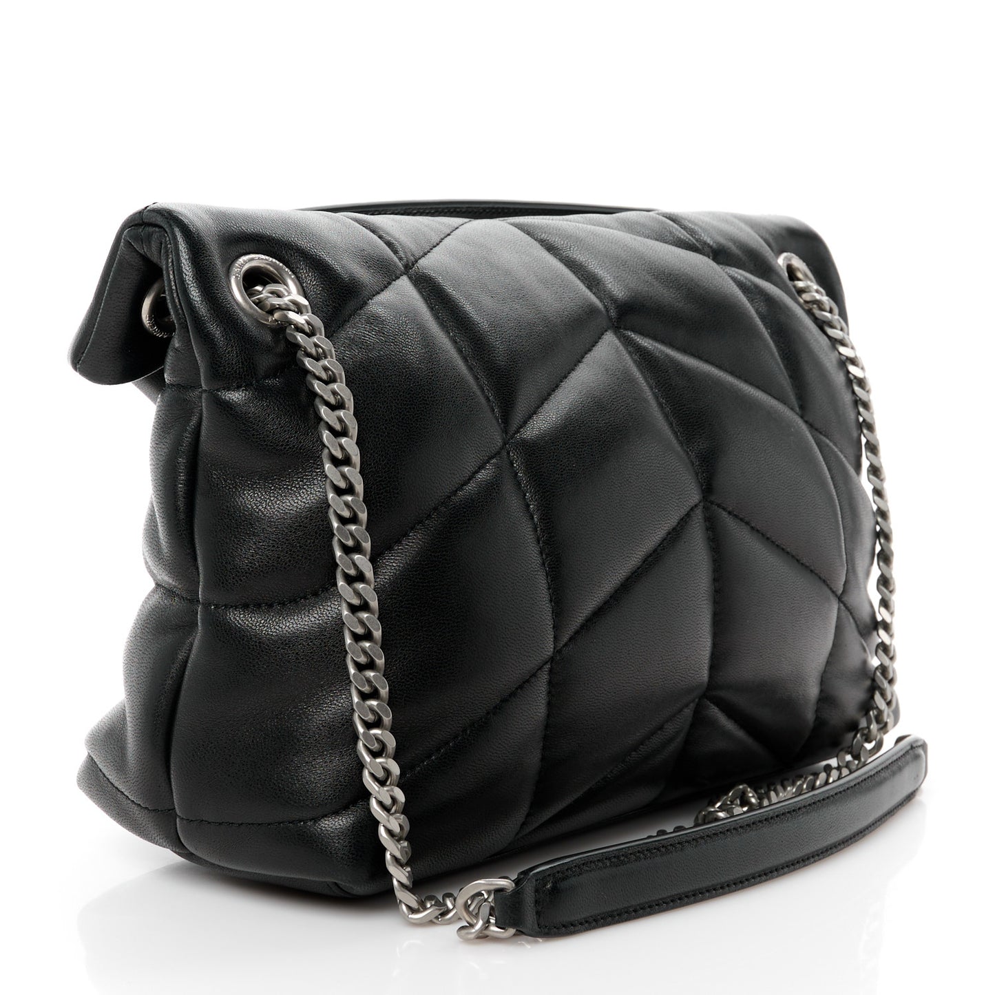 Lambskin Quilted Small Loulou Puffer Monogram Chain Satchel Black