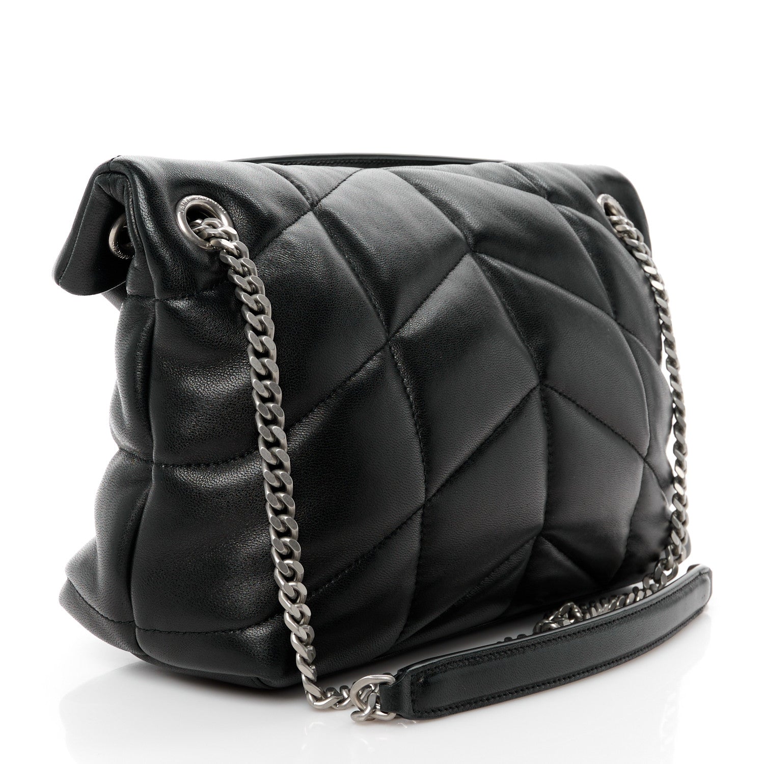 Saint Laurent Lambskin Quilted Small Loulou Puffer Monogram Chain Satchel Black 3 of 11