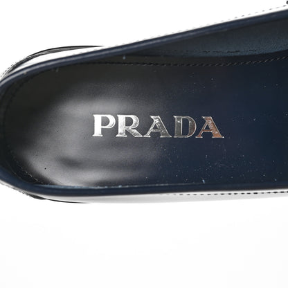 Prada Brushed Calfskin Metal Triangle Logo 20mm Loafers 38.5 Blue 6 of 8