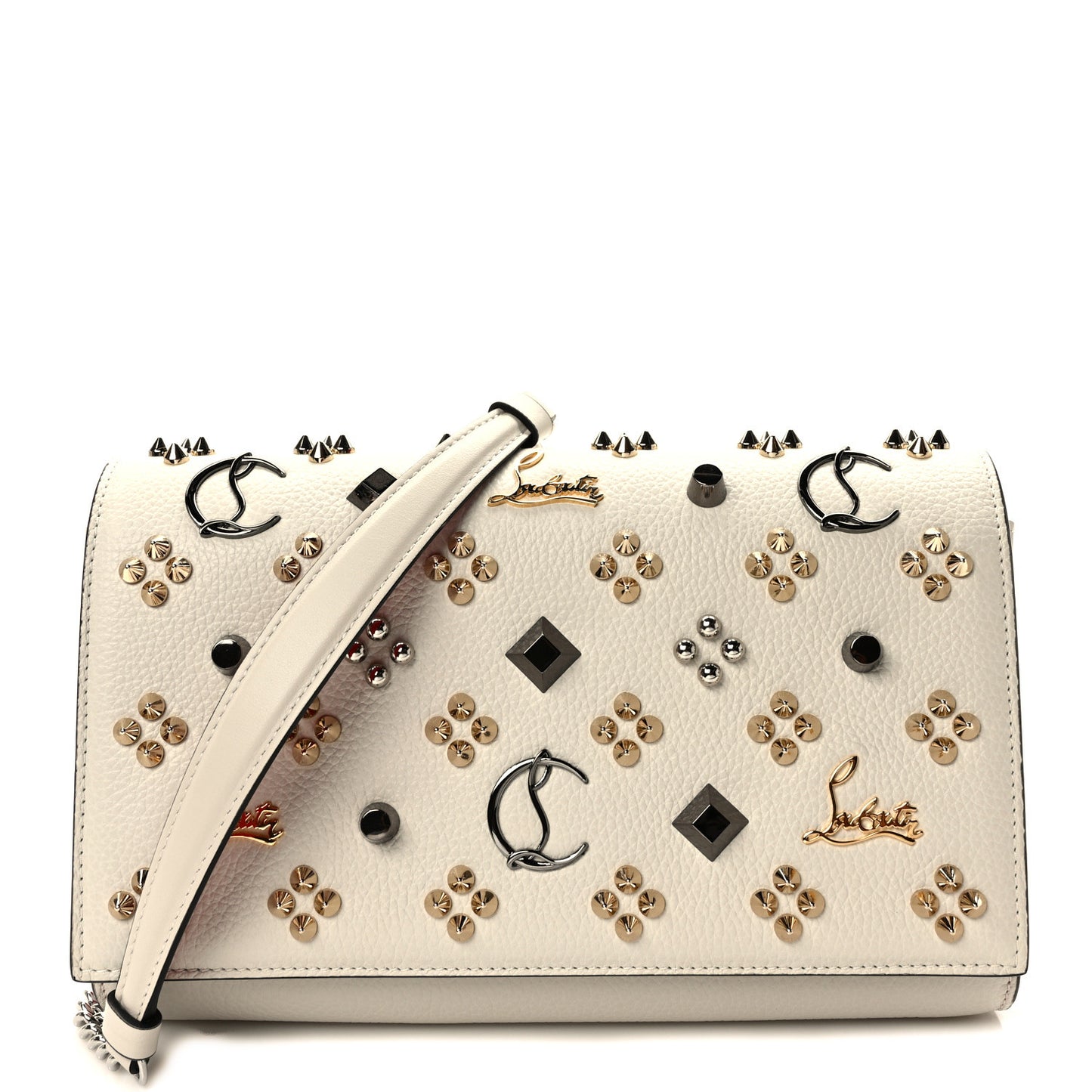 Calfskin Spikes Loubinthesky Paloma Clutch Craie Multicolor
