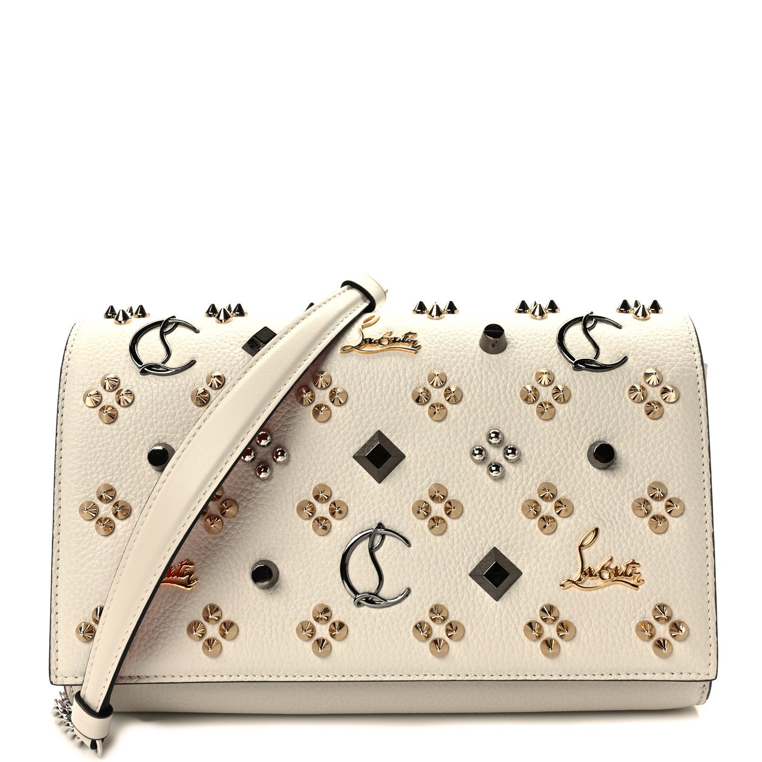 Christian Louboutin Calfskin Spikes Loubinthesky Paloma Clutch Craie Multicolor 1 of 9