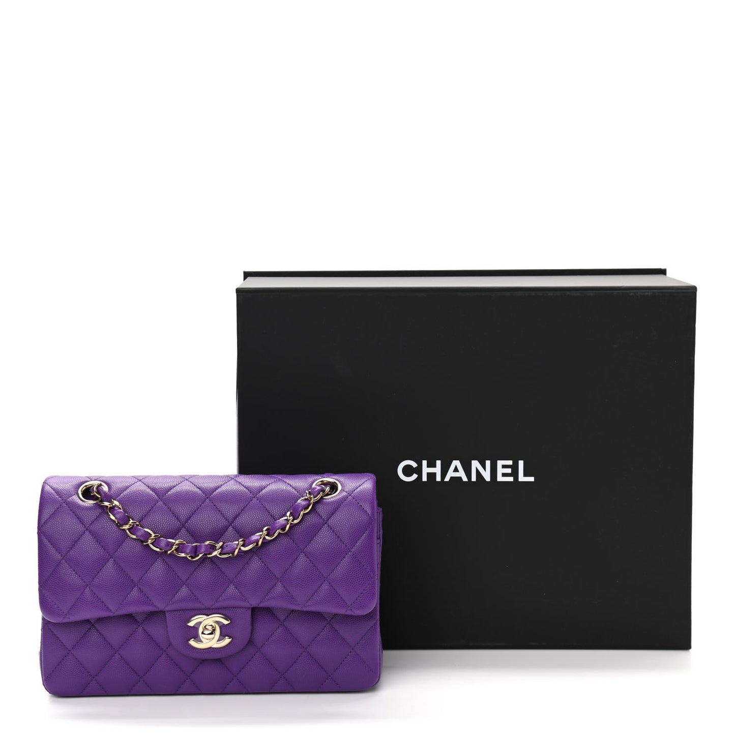Caviar Quilted Small Double Flap Dark Purple
